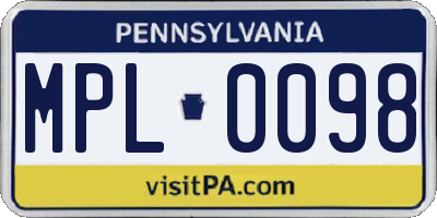 PA license plate MPL0098