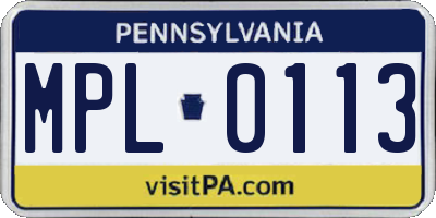 PA license plate MPL0113