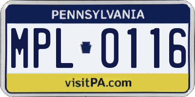 PA license plate MPL0116