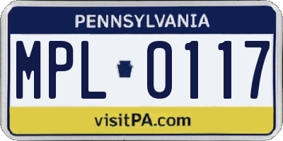PA license plate MPL0117