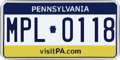 PA license plate MPL0118