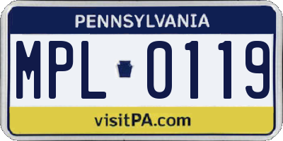 PA license plate MPL0119