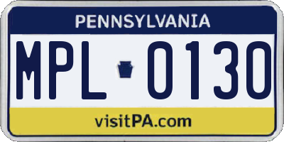 PA license plate MPL0130