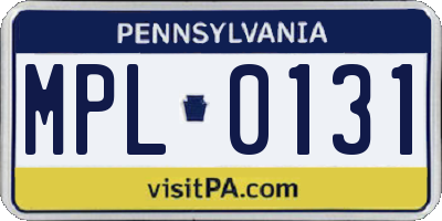 PA license plate MPL0131