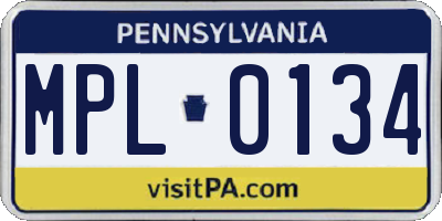 PA license plate MPL0134