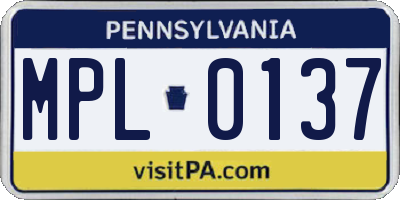 PA license plate MPL0137