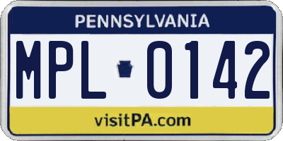 PA license plate MPL0142
