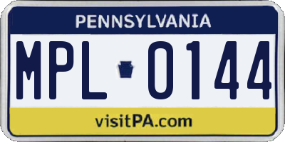 PA license plate MPL0144