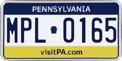 PA license plate MPL0165