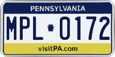 PA license plate MPL0172
