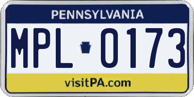 PA license plate MPL0173