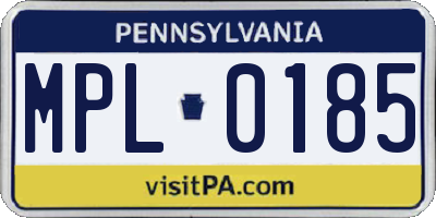 PA license plate MPL0185