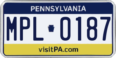 PA license plate MPL0187