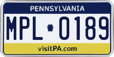 PA license plate MPL0189