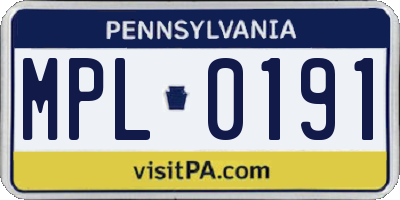 PA license plate MPL0191