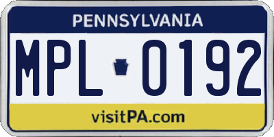 PA license plate MPL0192