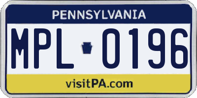 PA license plate MPL0196