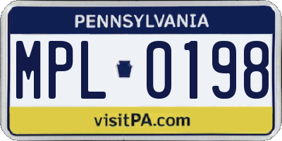 PA license plate MPL0198