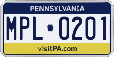 PA license plate MPL0201