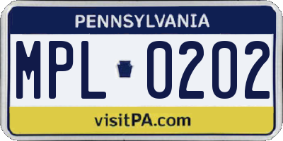 PA license plate MPL0202