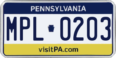 PA license plate MPL0203