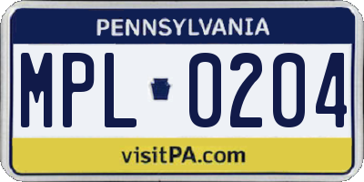 PA license plate MPL0204