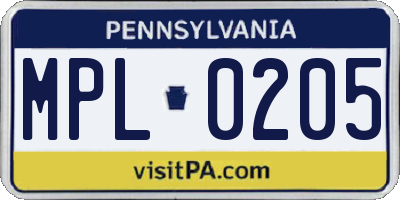 PA license plate MPL0205