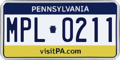 PA license plate MPL0211