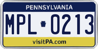 PA license plate MPL0213