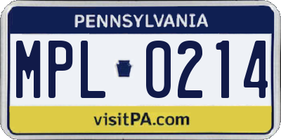 PA license plate MPL0214