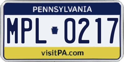 PA license plate MPL0217