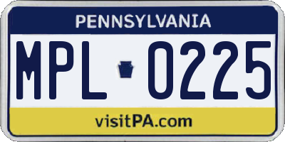 PA license plate MPL0225