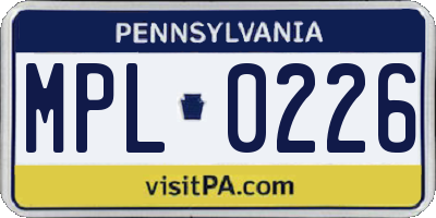 PA license plate MPL0226