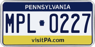 PA license plate MPL0227
