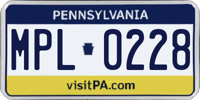 PA license plate MPL0228