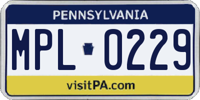 PA license plate MPL0229