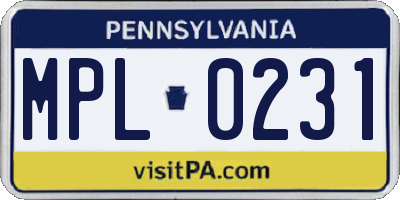 PA license plate MPL0231