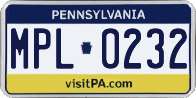 PA license plate MPL0232