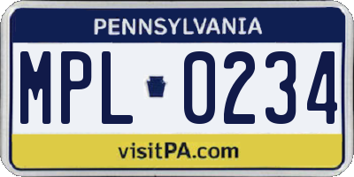 PA license plate MPL0234