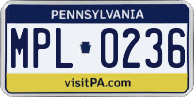 PA license plate MPL0236