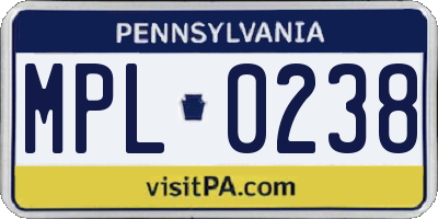 PA license plate MPL0238