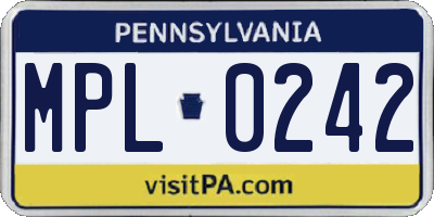 PA license plate MPL0242