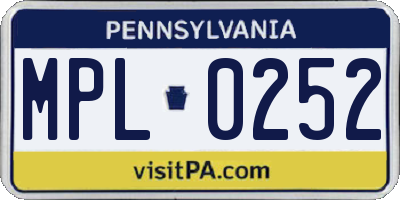 PA license plate MPL0252