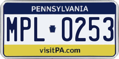 PA license plate MPL0253