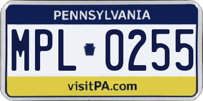 PA license plate MPL0255
