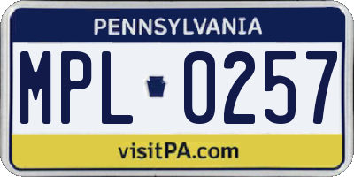 PA license plate MPL0257