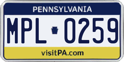 PA license plate MPL0259
