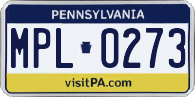 PA license plate MPL0273