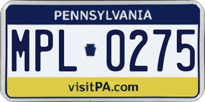 PA license plate MPL0275