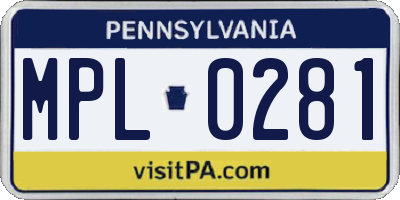 PA license plate MPL0281